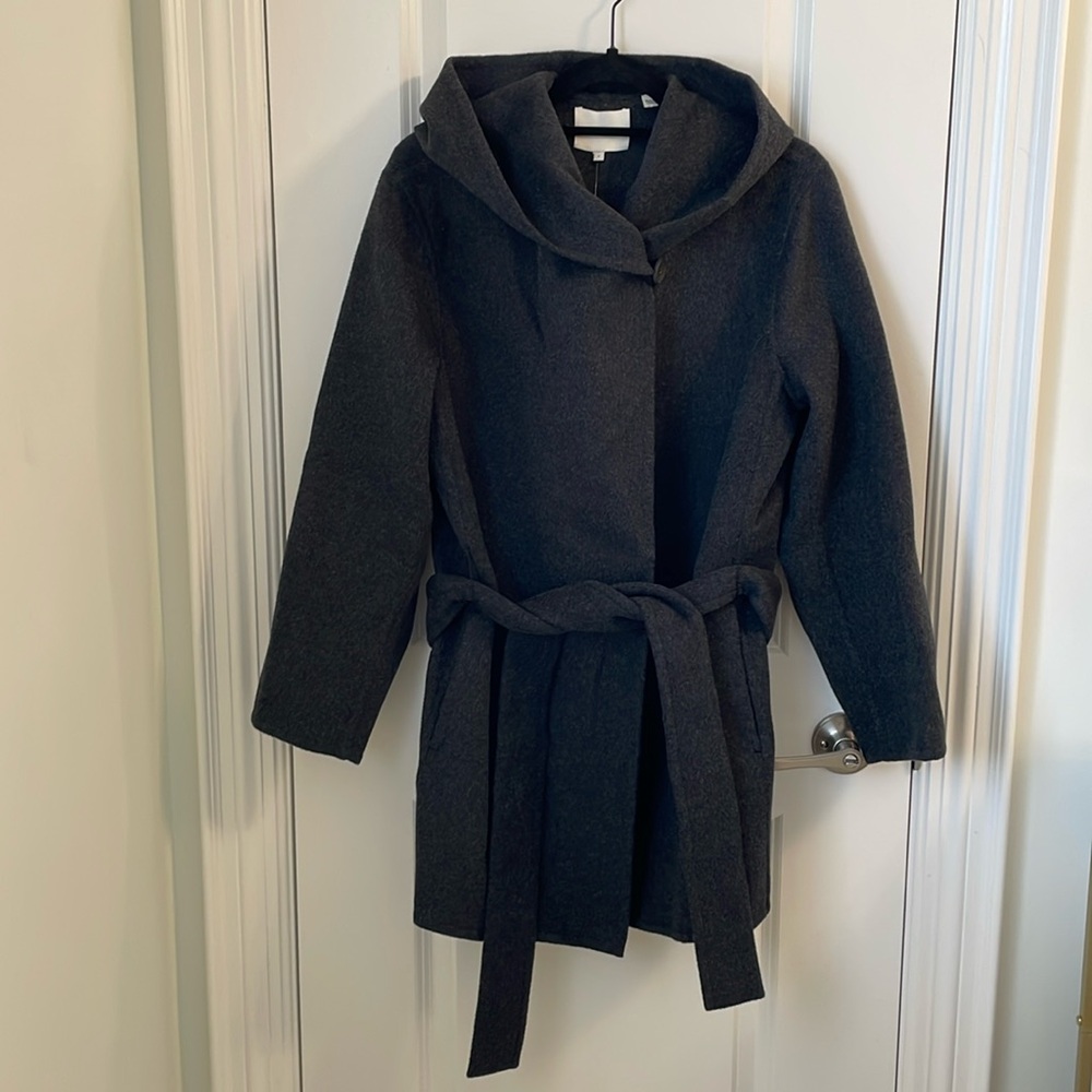 NWT Vince Wool-Blend Tie-Front Hooded Coat